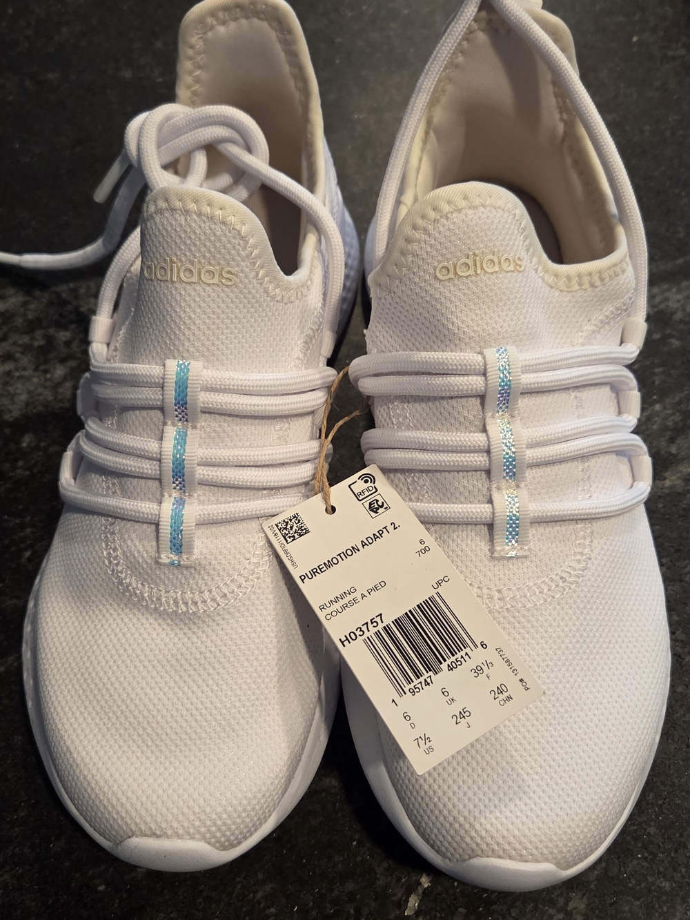 adidas Womens White Sneakers with Light Blue Accents